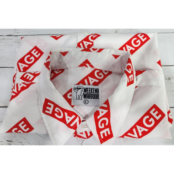 Weekend Warrior 'Savage' Button Down Casual Short Sleeve Men's Shirt Size Large - Picture 4 of 9